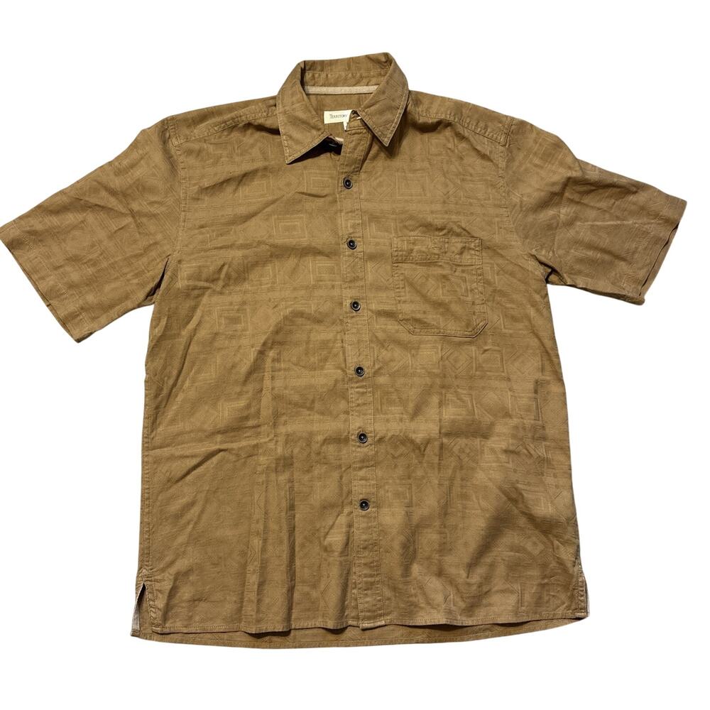 Territory Ahead Men M Brown Jacquard Dobby Woven Textured Cotton Shirt SS Casual